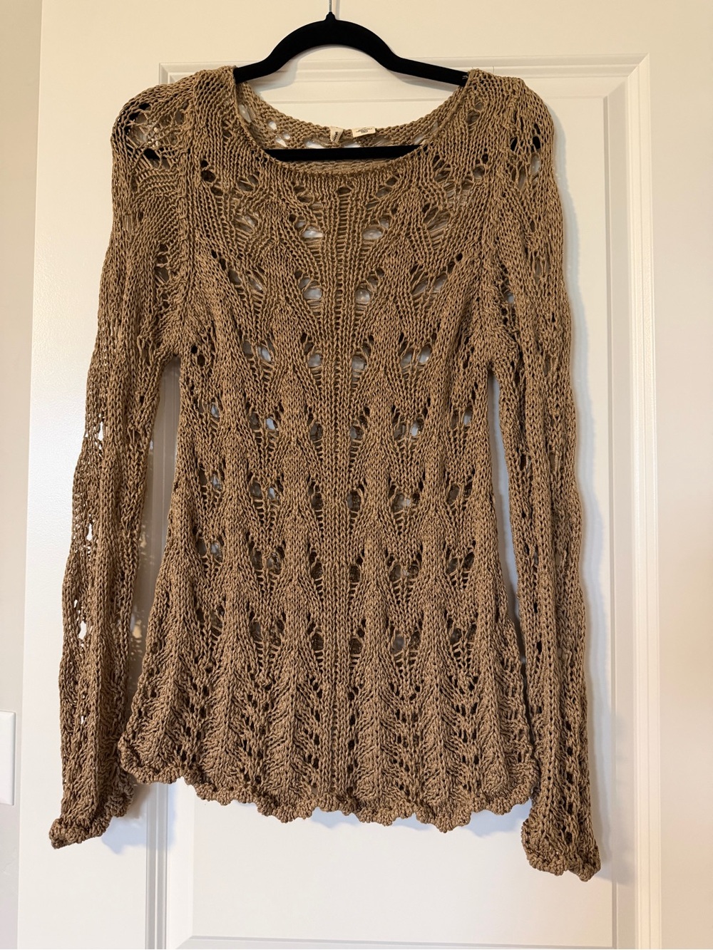 Moth by Anthropologie Open Knit Pullover Sweater Tan - Medium - Made in Italy